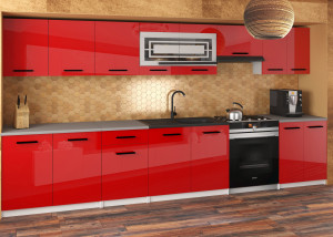 Meble kuchenne JULIA 320 cm czerwone połysk z blatem  BELINI
