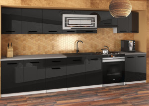 Meble kuchenne JULIA 320 cm czarne połysk z blatem  BELINI