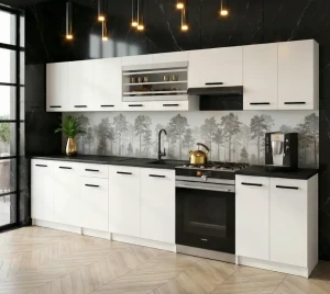 Meble kuchenne 320 cm białe mat z blatem  BELINI