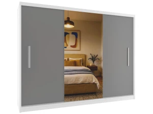 Szafa przesuwna 232 cm z lustrem szara mat  BELINI