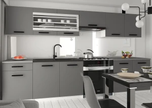 Meble kuchenne proste  260 cm szare antracyt grafitowe z blatem  BELINI