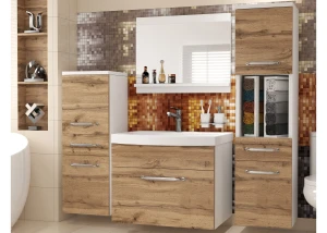 Meble łazienkowe BELINI szafki + umywalka + lustro 120cm dąb wotan