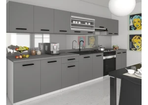 Meble kuchenne proste  320 cm szare antracyt grafitowe z blatem  BELINI