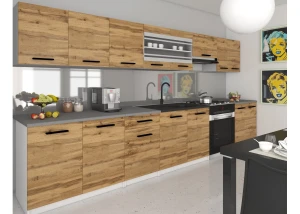 Meble kuchenne proste  320 cm dębowe dąb wotan dąb sonoma z blatem  BELINI