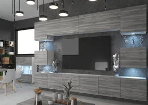 Meblościanka 300 cm TV/RTV szary antracyt grafitowy  BELINI meble do salonu