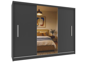 Szafa przesuwna 232 cm z lustrem czarna heban ciemna  BELINI