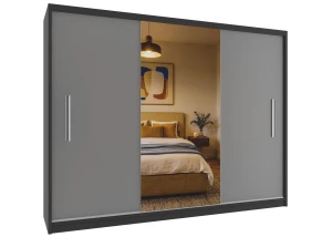 Szafa przesuwna 232 cm z lustrem szara mat  BELINI