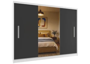 Szafa przesuwna 232 cm z lustrem czarna heban ciemna  BELINI