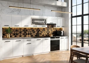 Meble kuchenne 320 cm białe połysk z blatem  BELINI