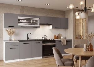 Meble kuchenne proste  260 cm szare antracyt grafitowe z blatem  BELINI