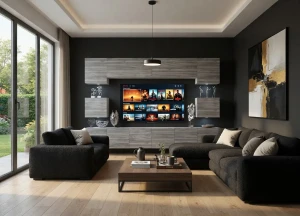 Meblościanka 300 cm TV/RTV szary antracyt grafitowy  BELINI meble do salonu