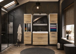 Meble łazienkowe BELINI szafki + umywalka + lustro 120cm dąb sonoma
