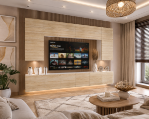 Meblościanka 300 cm TV/RTV dębowa dąb wotan dąb sonoma  BELINI meble do salonu