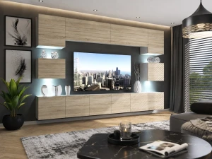 Meblościanka 300 cm TV/RTV dębowa dąb wotan dąb sonoma  BELINI meble do salonu