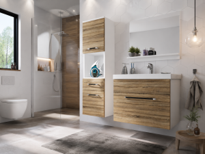 Meble łazienkowe BELINI szafki + umywalka + lustro 90cm dąb sonoma