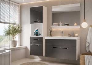 Meble łazienkowe BELINI szafki + umywalka + lustro 90cm szary połysk