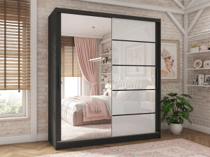Szafa przesuwna 133 cm PREMIUM Z SZUFLADAMI z lustrem biały połysk  BELINI