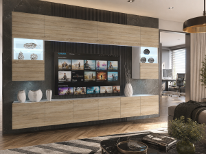 Meblościanka 300 cm TV/RTV dębowa dąb wotan dąb sonoma  BELINI meble do salonu