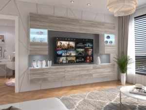 Meblościanka 300 cm TV/RTV szary antracyt grafitowy  BELINI meble do salonu