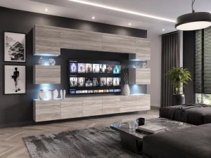 Meblościanka 300 cm TV/RTV szary antracyt grafitowy  BELINI meble do salonu