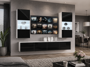 Meblościanka 200 cm TV/RTV czarna połysk  BELINI meble do salonu