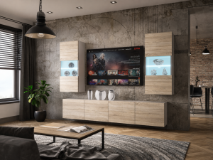 Meblościanka 200 cm TV/RTV dębowa dąb wotan dąb sonoma  BELINI meble do salonu