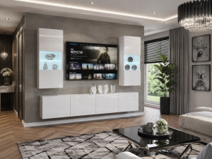 Meblościanka 200 cm TV/RTV biała połysk  BELINI meble do salonu