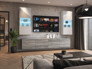 Meblościanka 200 cm TV/RTV biała połysk szara antracyt grafitowa  BELINI meble do salonu