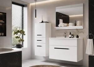 Meble łazienkowe BELINI szafki + umywalka + lustro 90cm biały mat