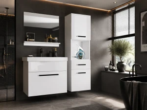 Meble łazienkowe BELINI szafki + umywalka + lustro 90cm biały połysk
