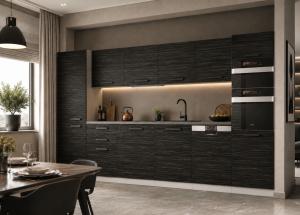 Meble kuchenne proste  Premium Full Version 360 cm czarne heban ciemne z blatem  BELINI