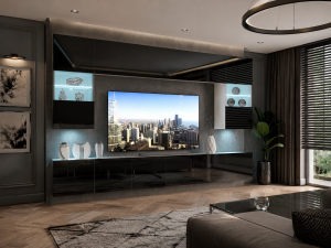 Meblościanka 300 cm TV/RTVczarna połysk  BELINI meble do salonu