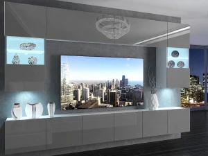 Meblościanka 300 cm TV/RTV szara połysk  BELINI meble do salonu
