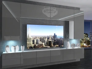 Meblościanka 300 cm TV/RTV szara połysk  BELINI meble do salonu