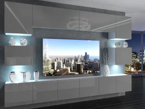 Meblościanka 300 cm TV/RTV szara połysk  BELINI meble do salonu
