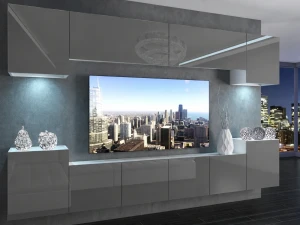 Meblościanka 300 cm TV/RTV szara połysk  BELINI meble do salonu
