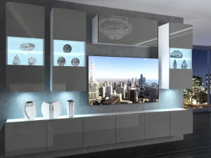 Meblościanka 300 cm TV/RTV szara połysk  BELINI meble do salonu