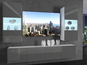 Meblościanka 200 cm TV/RTV szara połysk  BELINI meble do salonu