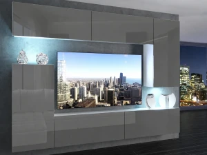 Meblościanka 250 cm TV/RTV szara połysk  BELINI meble do salonu