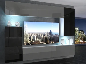 Meblościanka 250 cm TV/RTV szara połysk czarna połysk  BELINI meble do salonu