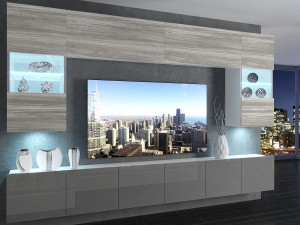 Meblościanka 300 cm TV/RTV szary antracyt grafitowy połysk  BELINI meble do salonu