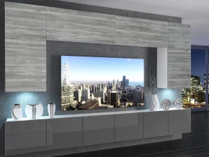 Meblościanka 300 cm TV/RTV szary antracyt grafitowy połysk  BELINI meble do salonu