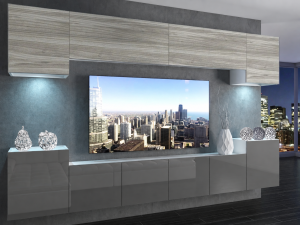 Meblościanka 300 cm TV/RTV szara połysk galmour wood  BELINI meble do salonu