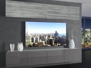 Meblościanka 200 cm TV/RTV szara antracyt grafitowa połysk  BELINI meble do salonu