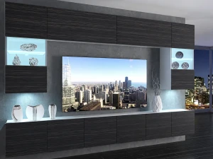 Meblościanka 300 cm TV/RTV czarna heban  BELINI meble do salonu
