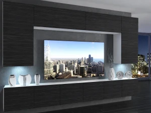 Meblościanka 300 cm TV/RTV czarna heban  BELINI meble do salonu