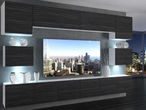 Meblościanka 300 cm TV/RTV czarna heban  BELINI meble do salonu