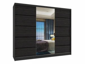 Szafa przesuwna 232 cm PREMIUM Z SZUFLADAMI czarna heban ciemna  BELINI