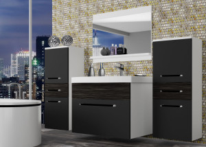 Mobili da bagno Belini nero opaco / ebano reale + lavabo + specchio  nero / ebano reale 120cm
