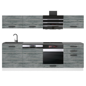 Belini Cucina Premium 240 cm Grigio Antracite Glamour Wood con piano di lavoro LINDA Produttore TOR LINDA/0/WT/GW/B/B1
